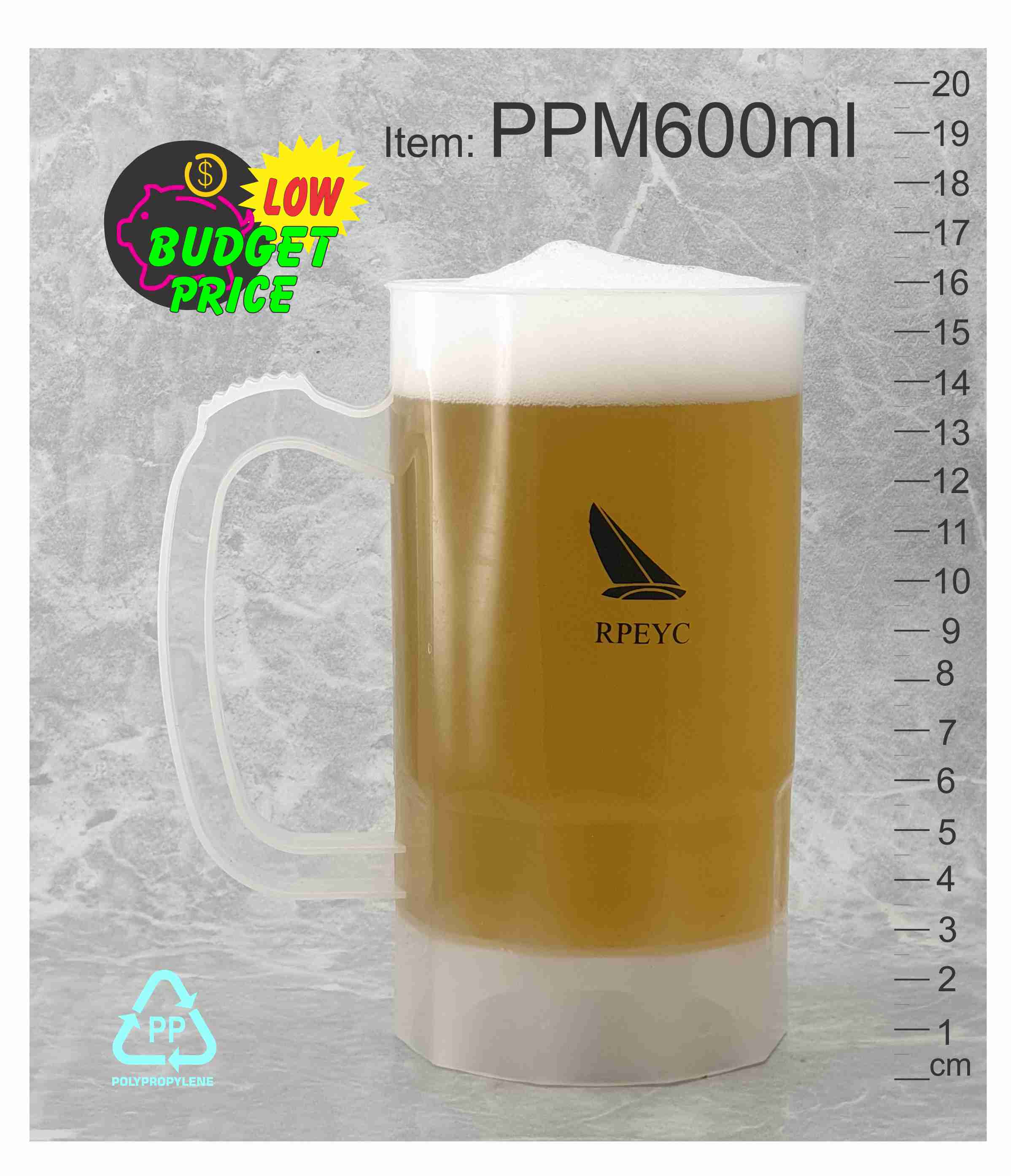 PPM600-reusable-custom-printed-festival-events-party-stein-mug-unbreakable-plastic-drinking-beer-pot-glasses-cups-abc2000-melbourne-Australia Blue Logo Printed Plastic Mug